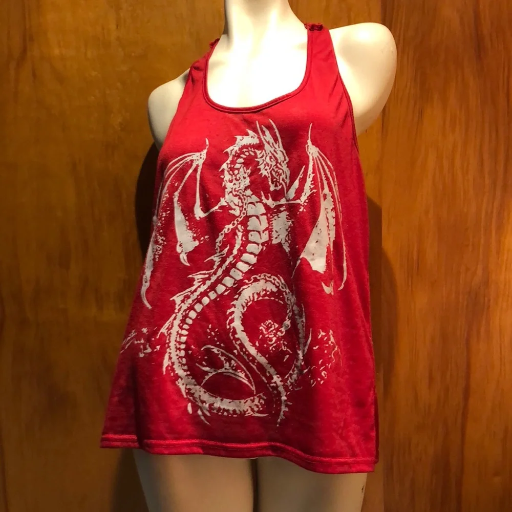 Women’s Sleeveless Red Dragon Top with Crochet Butterfly RacerBack - Picture 2 of 6